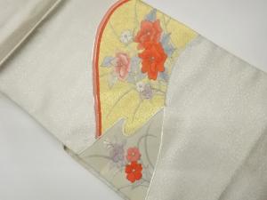 銀駒刺繍曲線に花模様名古屋帯